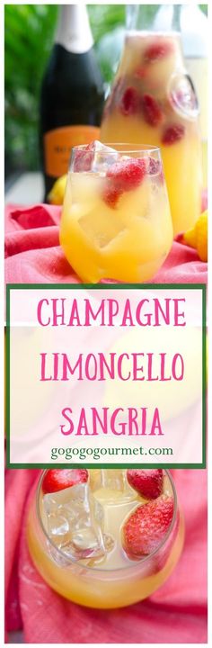 champagne limonocelo sangria with strawberries and oranges in the background