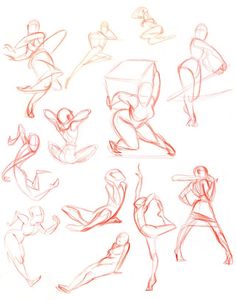 a bunch of sketches of people doing different poses