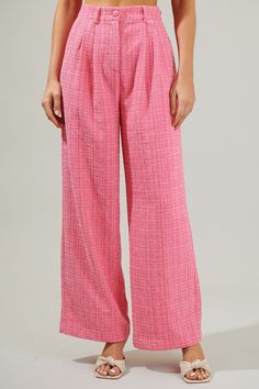 Adriella Tweed Wide Pants – Sugarlips Tweed Pants Outfit, Tweed Pants, Trendy Pants, Wide Pants, Pin Tucks, Sunny Days, In Style, Fitness Models, High Waist