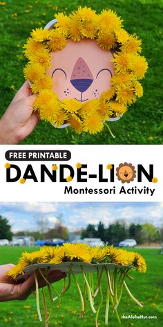 Fun todder and preschool activity with your kids that helps them practice fine motor skills. Take your kids out for a nature walk and pick dandelions to complete the lions mane. Great activity for prechool kids who want to go to the park for a fieldtrip. The dande-lion print is free to download. Add it to your montesorri lesson plans and let kids be creative with this DIY craft activity. #dandelion #naturewalk #natureactivity #preschoolactivity #toddleractivity #montessori #freeprintables Montessori Activity, Nature Craft, Daycare Activities, Spring Activities, Toddler Art, Nature Activities, Montessori Activities