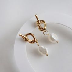 Knotted Pearl Drop Earrings - JESSA JEWELRY | GOLD JEWELRY; dainty, affordable gold everyday jewelry. Tarnish free, water-resistant, hypoallergenic. Jewelry for everyday wear Knotted Earrings, Everyday Gold Jewelry, Everyday Jewelry Gold, Modern Gold Jewelry, Branch Necklace, Writing Accessories, Hypoallergenic Jewelry, Knot Earrings, Jewelry Inspo