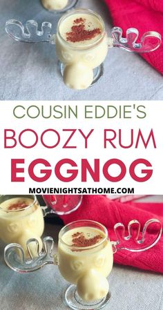 boozy rum eggnog recipe with text overlay