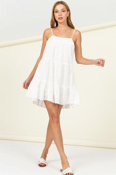 EYELET TIERED CAMI DRESS 100% COTTON IMPORTED. DESIGNED IN THE USA MODEL IS 5' 9" TALL, 34C" CHEST, 24" WAIST AND 35" HIPS AND WEARING A SIZE SMALL Country Girl Dresses, Feeling Secure, Flats Boots, Dresses Boho, Eyelet Fabric, Dresses Bodycon, Mini Cami Dress, Boho Dresses, Floral Dresses