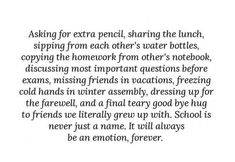 a poem written in black and white with the words asking for extra pencil, sharing the lunch, sipping from each other's water bottles