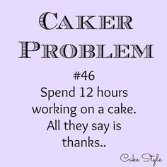 the words cake problem written in black and white on a purple background with an image of a