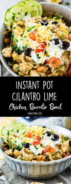 an image of instant pot cilantro lime chicken burrito bowl