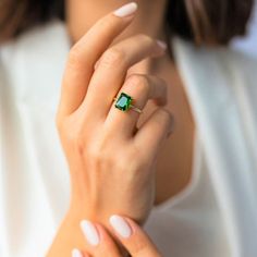 Handcrafted for gemstone lovers. Minimal and bold with a sparkling gemstone of your choice, this ring oozes shimmer and volume. Metal: 925 sterling silver; optional 18k yellow or rose gold vermeil Gemstones: ruby, emerald, sapphire, amethyst Carat total weight: 3.40 (7mm x 10mm / 0.3" x 0.4") Band width: 1.3 mm / 0.51" Hypoallergenic: nickel-free materials used therefore suitable for those with metal allergies Birthstone Band, Promise Ring For Her, Ruby Emerald, Promise Rings For Her, Amethyst Color, Rings For Her, Promise Ring, 18k Rose Gold, Gold Bands