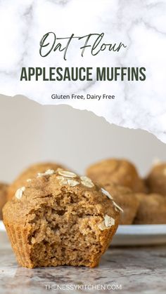 a muffin on a plate with the words, get flour applesauce muffins gluen free, dairy free