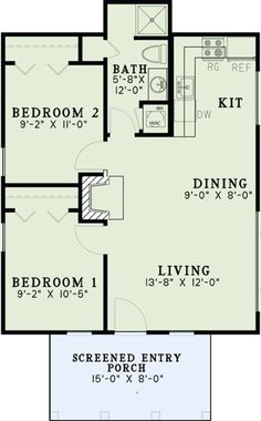 the floor plan for a two bedroom, one bath apartment with an attached bathroom and living room