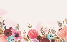 an artistic floral background with pink, red and blue flowers