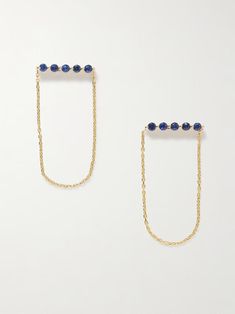 JIA JIA Gold sapphire earrings | NET-A-PORTER Sapphire Earrings, Women Collection, Ear Piercings, Luxury Design, Jewellery And Watches, Sapphire, Chain, Gold