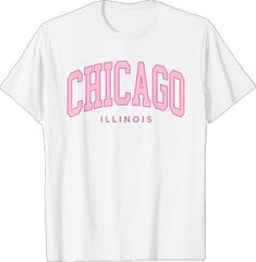 PRICES MAY VARY. Vintage Chicago Pink Retro Preppy Throwback Girls Womens shirt for Chicago fans! This Chicago Illinois apparel design features Varsity Athletic Style Retro Preppy Throwback Text graphics! Perfect souvenir t-shirt vacations to Illinois! Retro Chicago Illinois souvenir tshirt features a Throwback look. This girls souvenir apparel t shirt is great to show pride in your home town! Travel to visit family reunions with these matching apparel outfits! Lightweight, Classic fit, Double-n Pink Graphic Tee For College, Trendy Pink T-shirt For College, College Graphic Tee In Pink, Pink College T-shirt With Text Print, Pink Text Print T-shirt For College, Pink College T-shirt For Summer, Pink T-shirt For College Summer, Pink T-shirt For College In Summer, Pink Slogan T-shirt For School