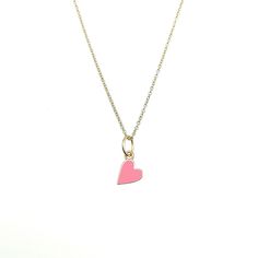 Our new, hand-painted enamel heart necklace adds a perfect pop of color to any look! This necklace is classic and dainty on its own, but also layers great with your other favorite Tiny Tags necklaces and charms, making the perfect stack! available in gold vermeil or sterling silver hangs on adjustable length, coordinating cable chain with lobster claw clasp charm measures 7.5 mm in diameter Heart Pendant Enamel Necklace Gift, Heart Pendant Enamel Necklace For Gift, Enamel Heart Pendant Necklace As Gift, Enamel Heart Pendant Necklace For Gift, Heart-shaped Enamel Charms Necklaces, Heart-shaped Enamel Charms Necklace, Valentine's Day Gift Enamel Charm Necklaces, Valentine's Day Gift Enamel Charm Necklace, Pink Heart Charm Necklace With Heart Pendant