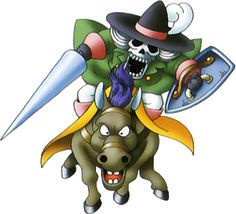 a cartoon character riding on the back of a bull with a knife in his hand