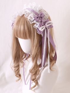 Elevate your kawaii style with this charming purple sweet bowknots lace hairband/KC. The delicate lace and adorable bowknots add a touch of sweetness to any outfit. Add a dash of cuteness to your ensemble with this must-have accessory!  Please note that this product includes only the hairband or KC. Cute Satin Bow Headband, Lace Hairband, Male Steampunk, Steampunk Fashion Female, Steampunk Fashion Male, Gothic Skirts, Tie Necklace, Steampunk Accessories, Kawaii Style