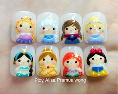 Cute Character Nail Art, Princess Disney Nails, Disney Princess Nail Art, Princess Nail Art, Disney Princess Nails, Neutral Nail Art