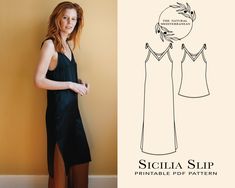 "DIGITAL HOME SEWING PATTERN - US LETTER SIZE PRINT The Sicilia Slipdress is an airy and elegant traditional slip for night or evening wear.  This pattern is best suited for light weight fabrics with a delicate drape such as silk charmeuse. I used 16 momme weight silk charmeuse to make the black slipdress in the listing photo. Budget 3 yards of at least 45\" wide fabric for Style A, and about 1.5 Yards for Style B. The download contains separate files for each size, XS - 3XL.  There is also an instruction booklet with illustrations to follow.  Read the instruction booklet thoroughly before printing your size. I can not issue any refunds for digital products.  Please message me with any questions or if you run into any issues!" Silk Dress Sewing, Natural Body Lotion, Home Sewing, Instructions Booklet, Silk Slip Dress, Silk Charmeuse, Silk Slip, Sewing Dresses, Digital Products