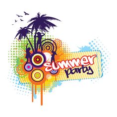 an abstract summer party poster with palm trees