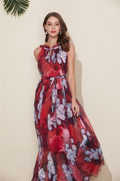 Chiffon Red Flower Long Party Dress Evening Wedding Lightweight Sundress Summer Holiday Beach Dress Bridesmaid Dress Maxi Skirt Detail Info: ❤ Color: New Red flower as picture More color choice link: https://www.etsy.com/listing/213656440/chiffon-dress-color-card?ref=shop_home_feat_1 You just note the color number you want with order. ❤ Material: Chiffon ❤ The dress doesn't limit the chest size and waitst size, arm hole 45cm (if your upper arm circle circumference is more than 40cm, please not y Sleeveless Chiffon Dress For Spring Banquet, Spring Sleeveless Chiffon Dress For Banquet, Elegant Summer Chiffon Dress For Banquet, Spring A-line Chiffon Dress For Wedding Guest, Chiffon Floral Print Dress For Banquet, Fitted Red Chiffon Dress For Banquet, Flowy Sleeveless Chiffon Dress For Banquet, Red Fitted Chiffon Dress For Banquet, Elegant Pink Flowy Chiffon Dress