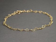 Tiny Heart Bracelet ~ Gold ~ Small Gold Heart Link Bracelet ~ Dainty Bracelet ~ Valentine's Day ~ Gi Gold Heart Bracelet With Delicate Chain For Valentine's Day, Gold Open Heart Dainty Bracelet, Heart-shaped Delicate Chain Bracelet Gift, Gold Heart-shaped Delicate Chain Bracelet, Dainty Heart-shaped Metal Bracelet, Tiny Heart Bracelet, Heart Bracelet Gold, Sister Bridesmaid, Gold Bracelet Simple