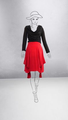 Our favourite jersey longsleeve top "Sally" in black allures with its waterfall neckline. Here we've paired it with a flowy draped skirt in bright pink. Austrian Design. Pink Skirt, Black, Design