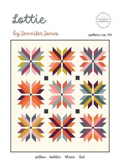 a quilt pattern with different colors and shapes on the front, along with an image of a