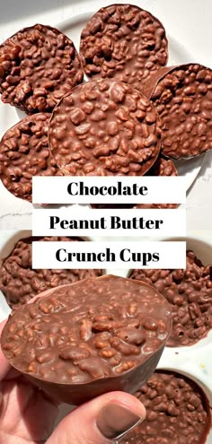 chocolate peanut butter crunch cups with text overlay