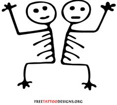 a black and white drawing of two people with arms in the air