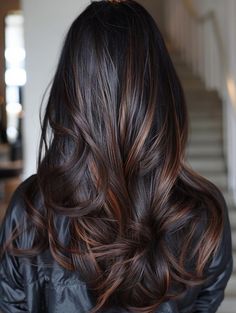 Dark Brown Multidimensional Hair, Dark Layered Hair With Highlights, Subtle Balayage For Dark Brown Hair, Chocolate Brown Balayage On Dark Hair, Black And Brown Hair Color Ideas, Dark Brown Hair Change Ideas, Balayage Hair Black Roots, Brown And Black Hair Color, Hair Color For Dark Brown Hair