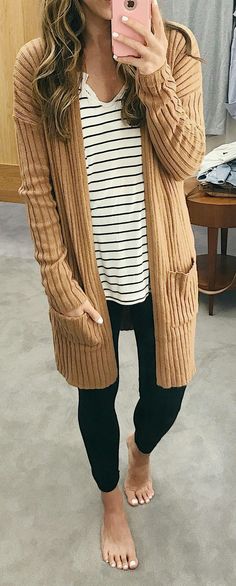 Chunky Sweaters, Long Cardigans, Mode Tips, Perfect Fall Outfit, Cardigan Beige, Brown Cardigan, Outfits 2017, Neue Outfits