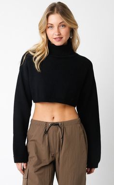 Black Sweater - Turtleneck Sweater - Cropped Sweater | Boho Pink Cropped Turtleneck Sweater, Turtleneck Crop Top, Cropped Turtleneck, Black Turtleneck Sweater, Turtle Neck Crop Top, Turtleneck Style, Maternity Top, Pink Boho, Black Turtleneck