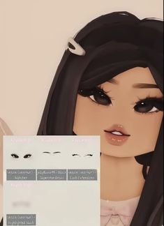 an animated image of a woman with long black hair and eyeliners on her face