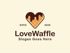 the logo for love waffle is made with chocolate icing and drizzles