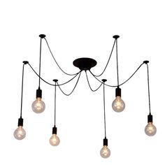 a chandelier with five light bulbs hanging from it's center and four lights on each side