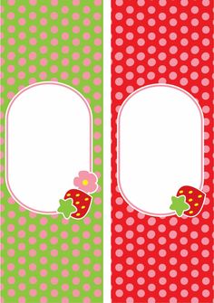 two tags with strawberrys and polka dots on them