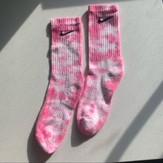 Handmade Tie Dye Nike Socks, Please Keep That In Mind Because Each Pattern Is Unique! Super Trendy! New Nike Crew Performance Cushioned Socks Fits: Women 6-10 And Men 6-8 Color: Pink And White - To Ensure Color Doesn’t Transfer To Other Clothing Items, Wash Separately With Cold Water And Hang Dry - Casual Pink Knee-high Socks, Super Soft Pink Casual Socks, Casual Super Soft Pink Socks, Pink Cotton Socks For Stocking Stuffers, Pink Nike Socks, Volleyball Socks, Bike Socks, Pink Tye Dye, Tie Dye Socks