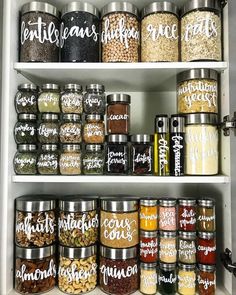 an organized pantry filled with lots of different types of spices and seasonings on shelves