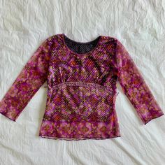 Vintage Mesh Paisley Top 3/4 Sleeves With Sequin Slip, Sz Xs. This Gorgeous Top Offers Just A Right Amount Of Stretch While Turning Others’ Heads For That Modest Shimmer From The Sequins Underneath The Main Layer. Great For Spring, Summer, Or Any Day! Never Worn, Kept In Storage. Paisley Top, Vintage Tops, Color Purple, Turning, Sequin, Paisley, Womens Tops, Mesh, Spring Summer