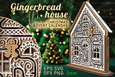 the gingerbread house wooden christmas calendar is shown next to an ornament and tree