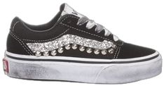 Silver Glitter Sneakers For Streetwear, Casual Silver Sneakers With Rhinestones, Silver Low-top Sneakers With Silver Studs, Silver Party Sneakers With Studded Outsoles, Vans Shop, Luxury Retail, Silver Glitter, Silver Studs, Luxury Boutique