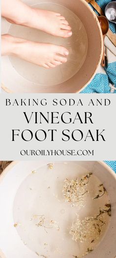 Just 3 ingredients! Baking soda, water and vinegar, and your feet will look and feel as good as new. Full recipe inside! Vinegar Foot Soak, Home Foot Soak, Natural House Cleaners, Our Oily House, Diy Shampoo Recipe