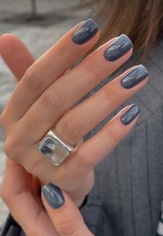 Manikur Kuku, Milky Nails, October Nails, Nagel Tips, Smink Inspiration, Casual Nails, Gray Nails, Blue Nail Polish, Makijaż Smokey Eye