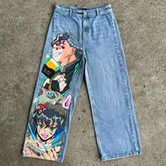 Weiphoto High Waist Pants Men, Fashion Trend Pattern, Custom Jeans Diy, Harajuku Street Style, Painted Clothes Diy, Custom Jeans, Anime Inspired Outfits, Y2k Denim, Wide Trousers