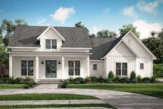 this is an artist's rendering of the farmhouse style home plans for sale in texas