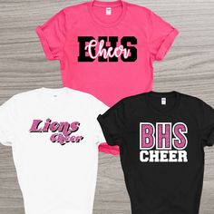 "**NOW TAKING ORDERS FOR 2021-2022 SEASON** Message me today, I'd love to do your team apparel this year! Super adorable custom apparel package for your cheer, spiritline, dance, pom, \"fill in the blank\" team! This package is perfect for team camp clothing and/or team practice clothing for next season! SEND ME A MESSAGE TO ORDER THIS ITEM - THIS ITEM REQUIRES A CUSTOM ORDER LISTING ----------------------------------------------------------------------------------------------------------------- Custom Print Pink Top For College, Pink Custom Print Top For College, Cheer Camp Outfits, Cheer Camp Shirts, Camp Clothes, Camp Clothing, Cheer Clothes, Cheer Apparel, Cheerleading Ideas