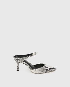 Snake Print Heels With Pointed Toe For Evening, Evening Heels With Snake Print And Pointed Toe, Elegant Snake Print High Heels, Elegant High Heels With Snake Print, Formal Snake Print Heels With Pointed Toe, Spring Snake Print Pointed Toe Heels, Chic Snake Print Heels, Heeled Mule, Snake Leather