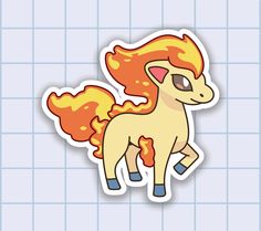 an orange and white pony sticker sitting on top of a tile wall