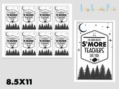 8 sheets of teacher's day stickers with trees and moon on the back