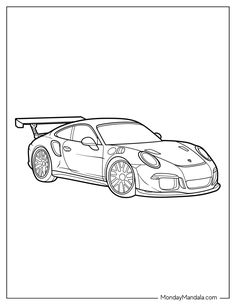 a drawing of a sports car in black and white