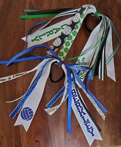 How To Make Volleyball Hair Ribbons, Diy Volleyball Hair Ribbons, Volleyball Hair Ties Diy, Volleyball Hair Ties, Sports Hair Ribbons, Volleyball Hair Ribbons, Hair Ties With Ribbon, Ribbon Crafts To Sell